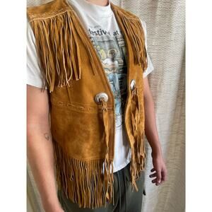 Mens vintage Western leather fringe vest men’s medium